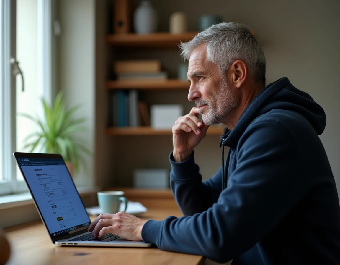 Homme utilisant le paiement en 4 fois sans frais sur le site internet Boulanger depuis son domicile