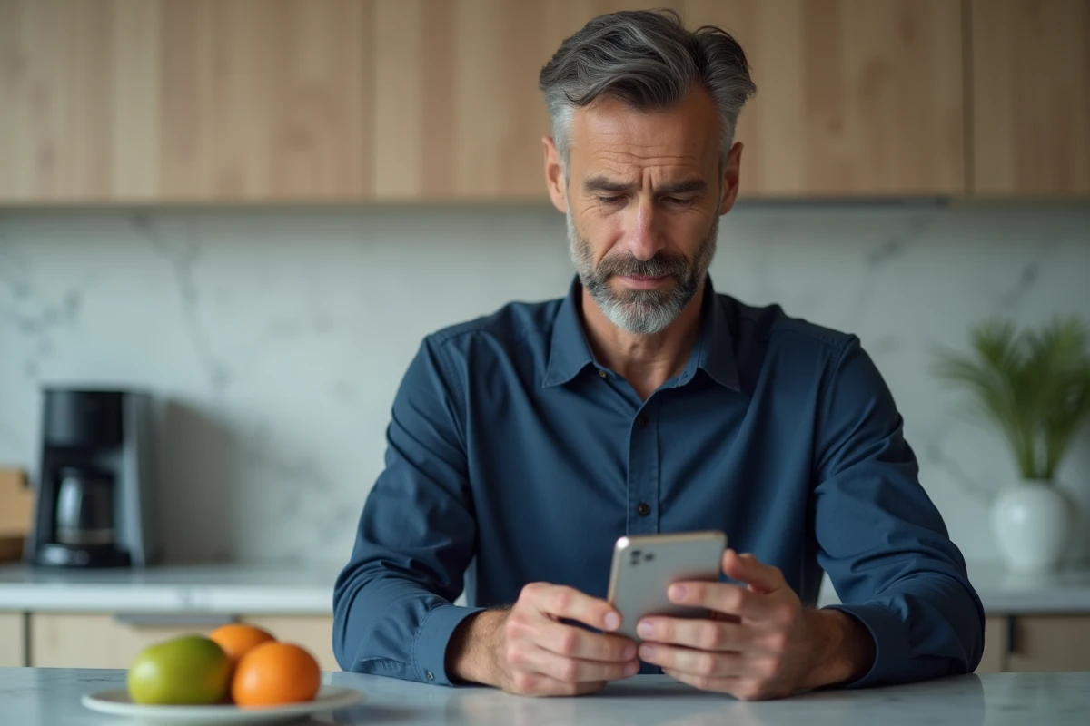 Homme consultant l'application La Poste Banque sur smartphone pour activer son identifiant