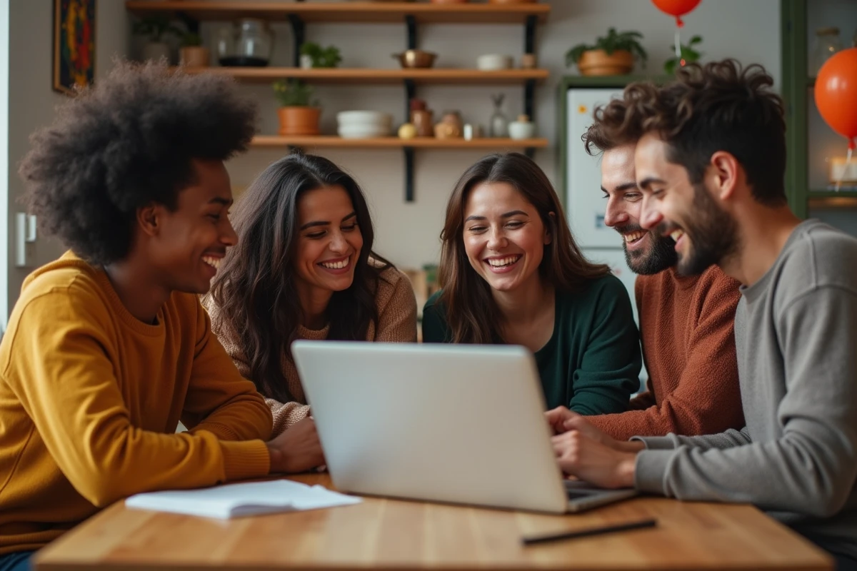 Groupe d'amis autour d'une table cuisine pour un pool d'argent