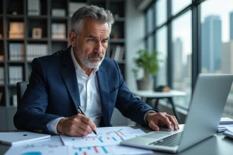 Analyste financier étudiant des graphiques de performance boursière sur 5 ans pour une comparaison d'actions EPA AIR
