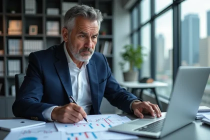 Analyste financier étudiant des graphiques de performance boursière sur 5 ans pour une comparaison d'actions EPA AIR