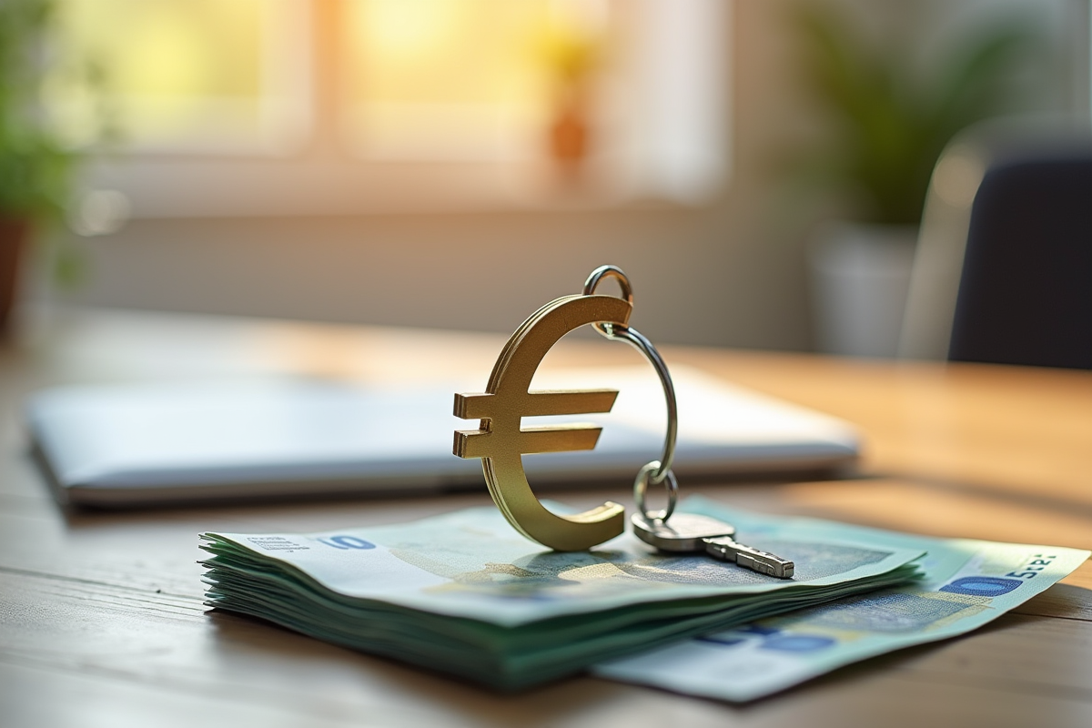 Clé de maison avec symbole euro sur fond de documents de prêt