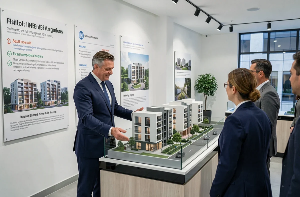 Conseiller Cogedim Normandie présentant un programme immobilier neuf et des dispositifs fiscaux en showroom