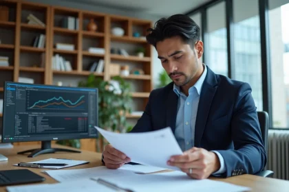 Homme comptable en costume dans un bureau moderne