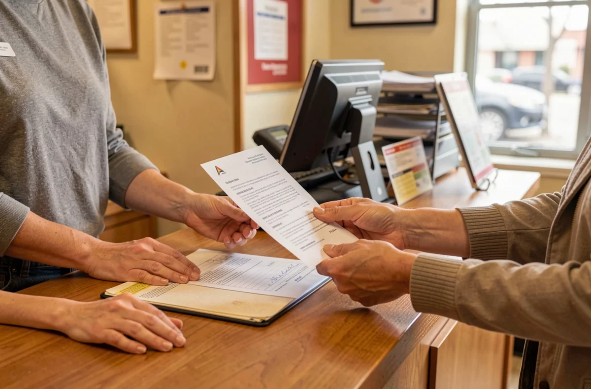 Comptoir d'un bureau de poste lors d'une démarche bancaire