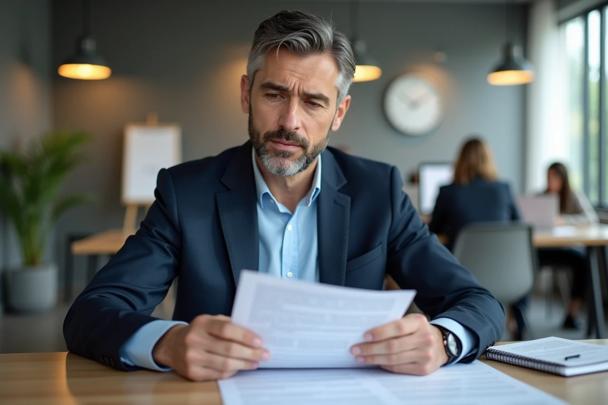 Courtier en assurance professionnel consultant des contrats AXA dans un bureau moderne