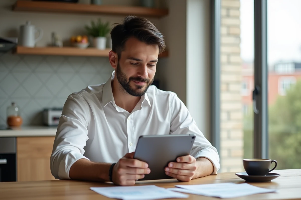 Entrepreneur comparant des alternatives à Avanseo pour un crédit professionnel depuis son domicile
