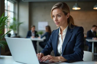 Femme d'affaires consultant une alternative à Avanseo pour un prêt professionnel en ligne