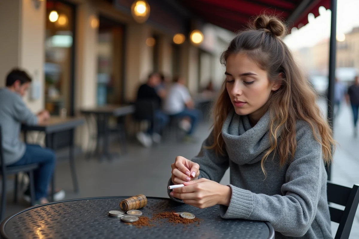 Jeune femme roulant une cigarette à l