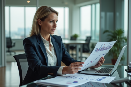 Femme professionnelle analysant des graphiques financiers
