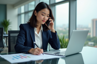 Femme d'affaires en réunion dans un bureau moderne