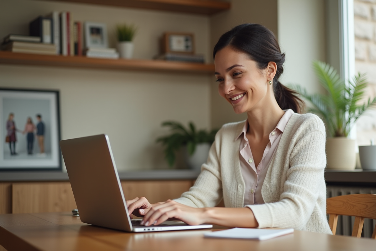 Femme au domicile tape des données d