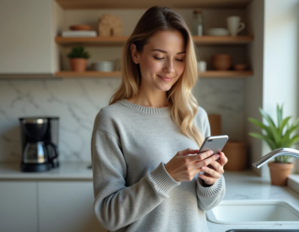 Femme consultant une application bancaire Nickel sur son smartphone un vendredi pour vérifier un virement en attente