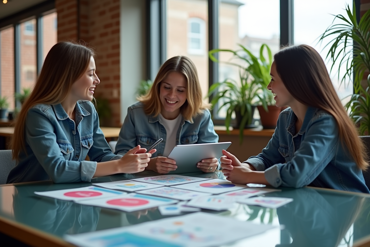 Groupe de trois personnes discutant d