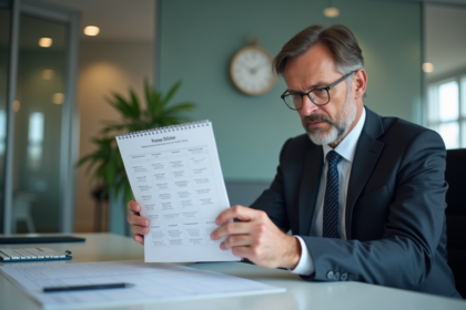 Homme d'affaires vérifiant un calendrier de jours fériés financiers