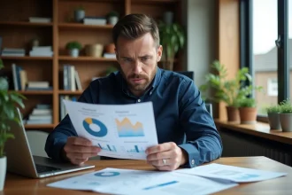Homme analysant des graphiques d'inflation et de placements financiers dans un bureau à domicile en 2026