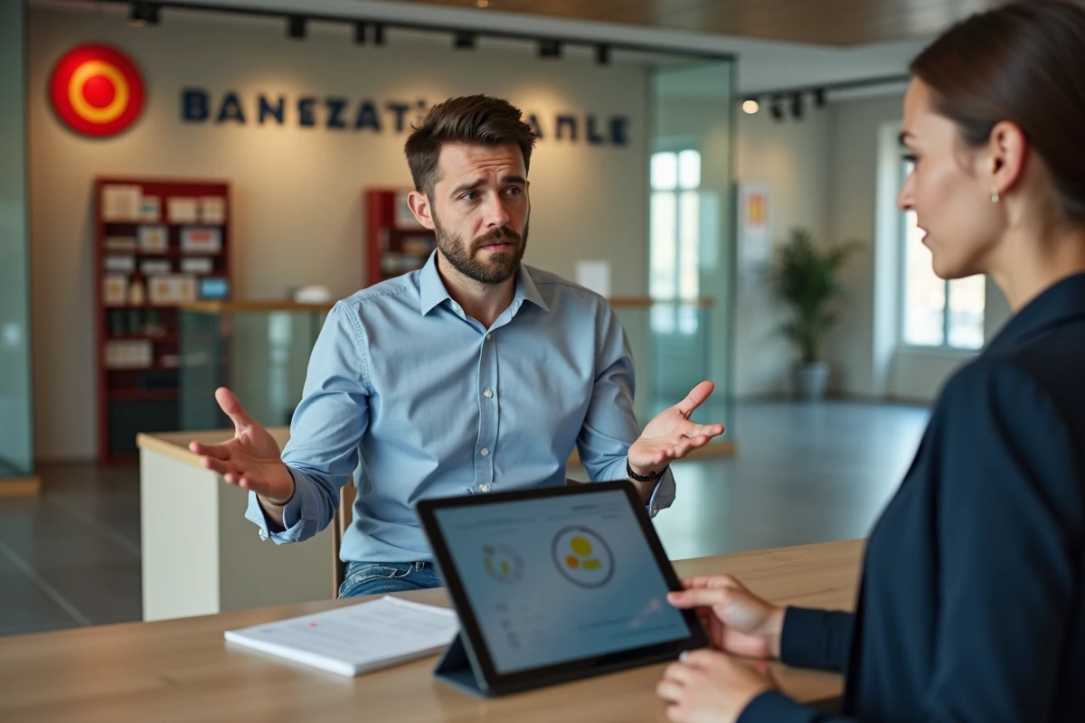 Homme discutant avec un conseiller bancaire en agence
