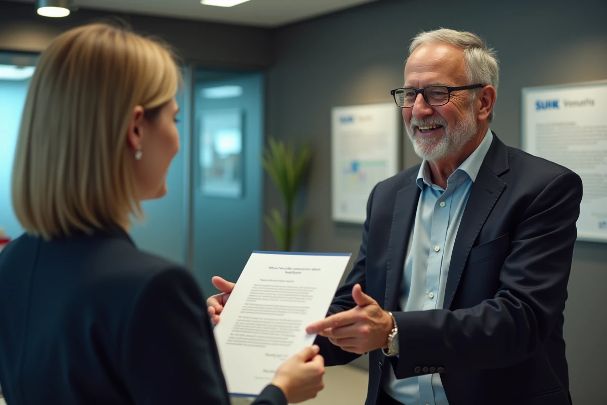 Homme remettant une demande de clôture à un conseiller bancaire