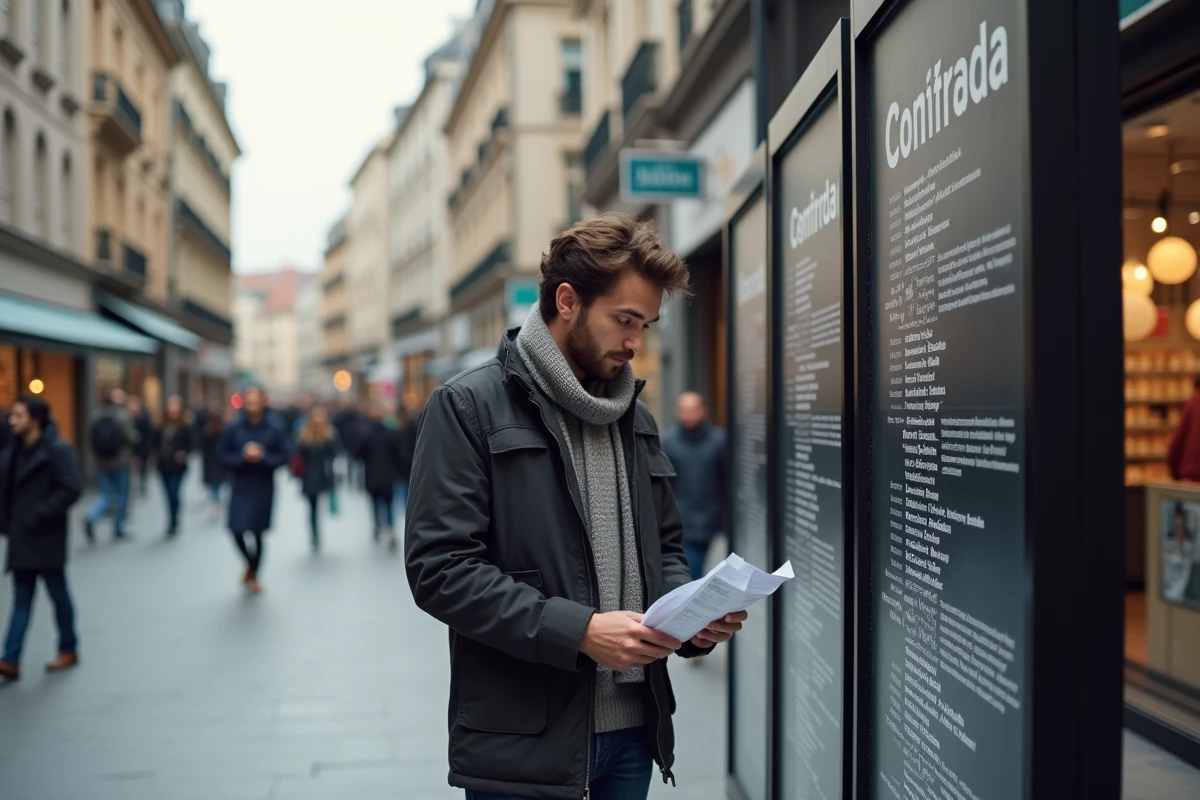 Homme dans la rue vérifiant sa liste de cadeaux