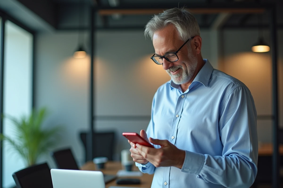 Homme vérifiant ses comptes en ligne avec son smartphone