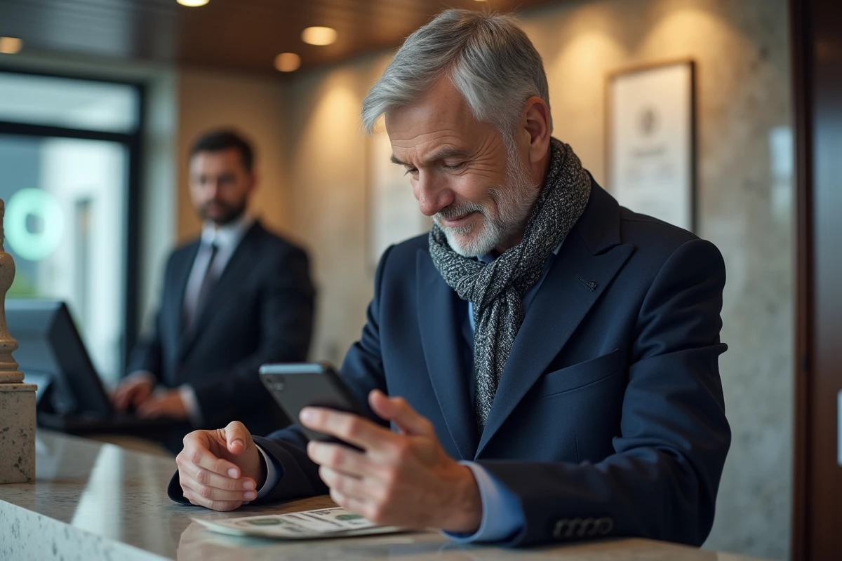 Homme vérifie son smartphone en recevant de l