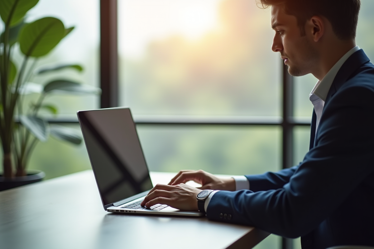 Jeune professionnel utilisant un ordinateur pour la sécurité en ligne