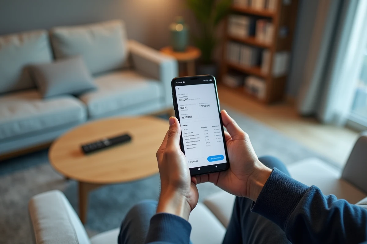 Mains tenant un smartphone affichant l'application Free pour consulter et régler une facture en ligne