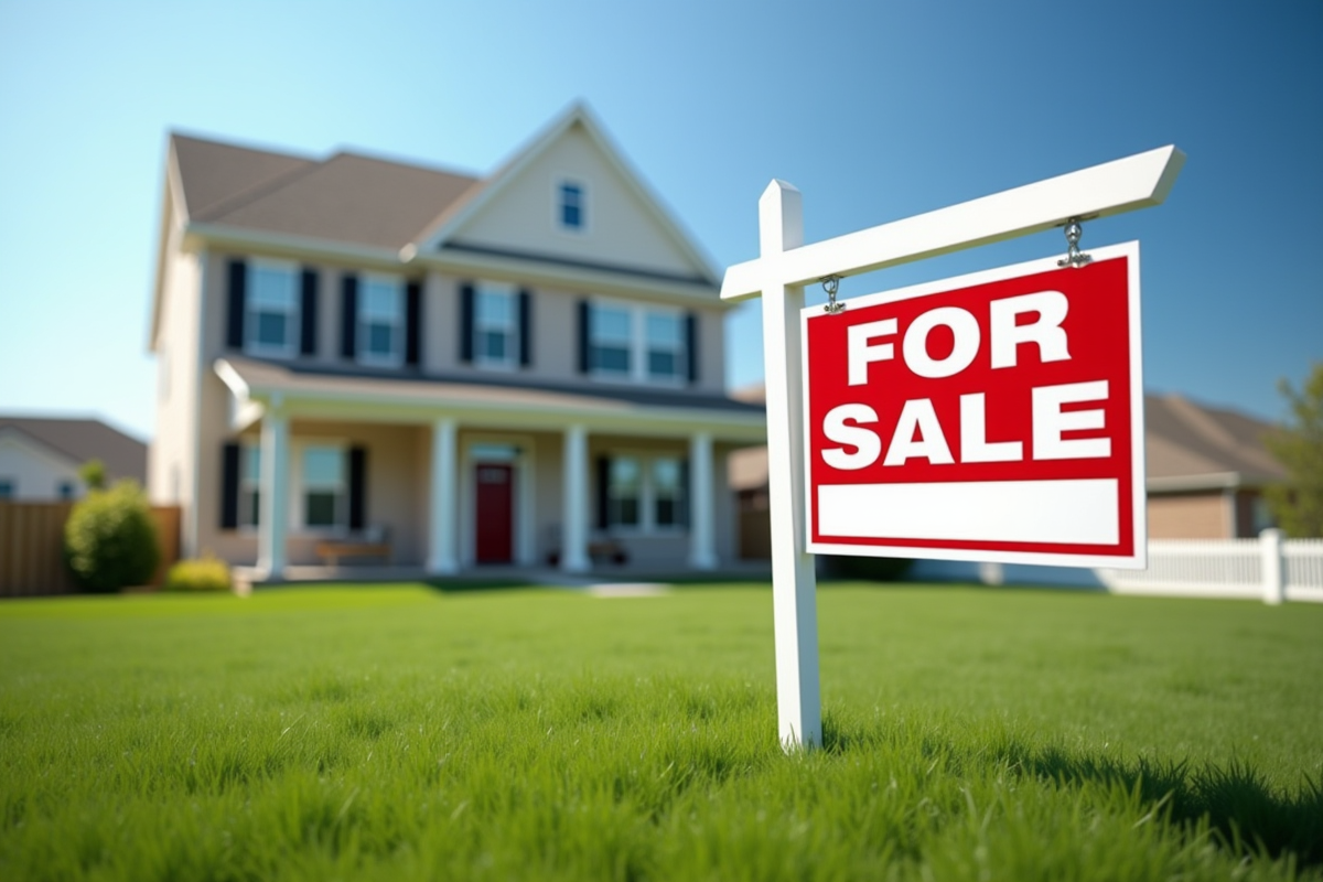 Maison avec panneaux vente et vendu en façade en plein jour