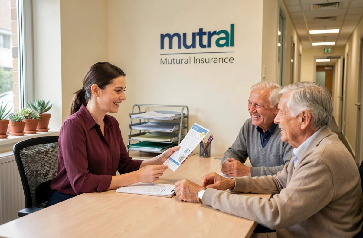 Conseillère MLC Mutuelle à Cholet expliquant une offre de mutuelle santé à un couple de clients