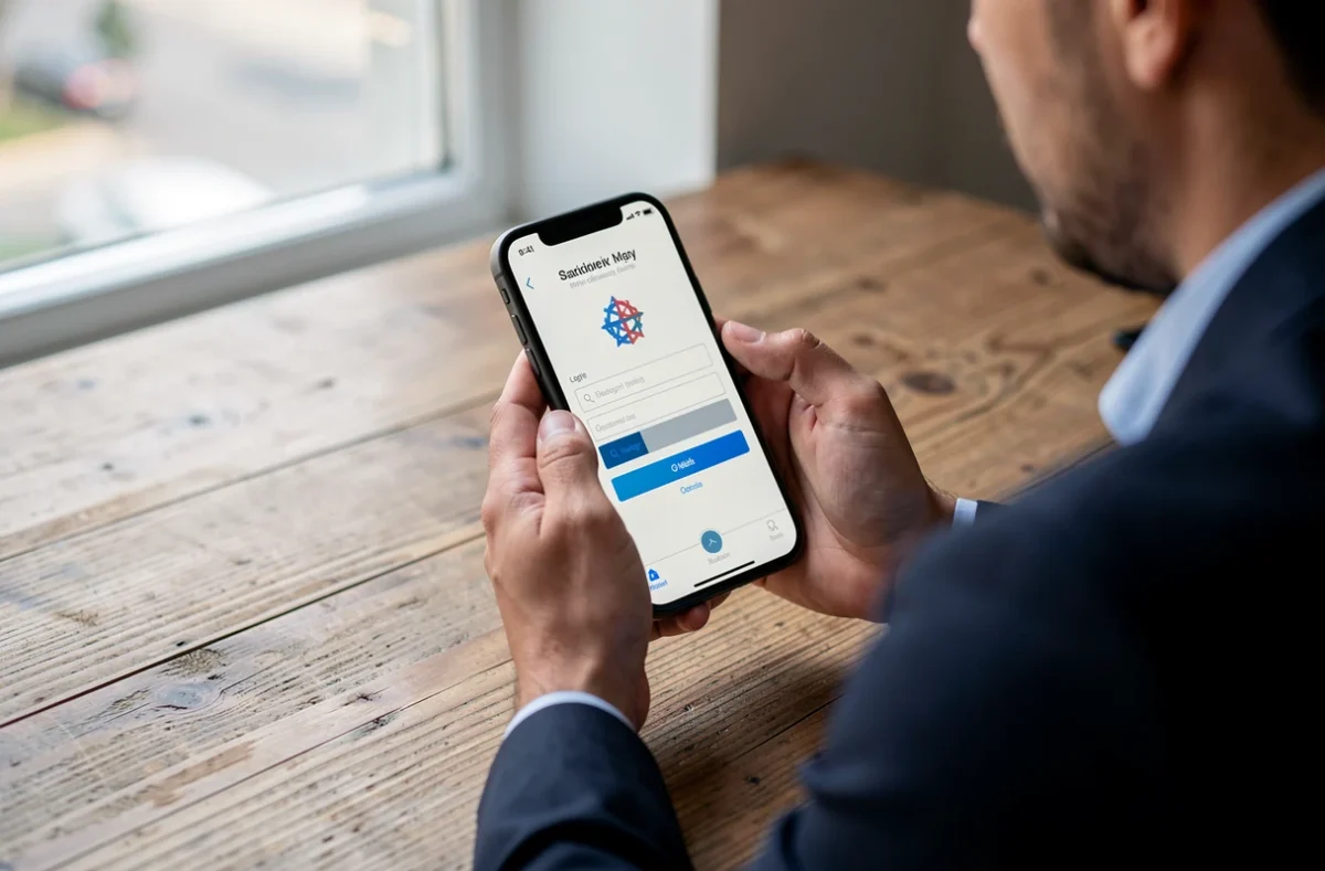 Personne tenant un smartphone avec une application bancaire ouverte