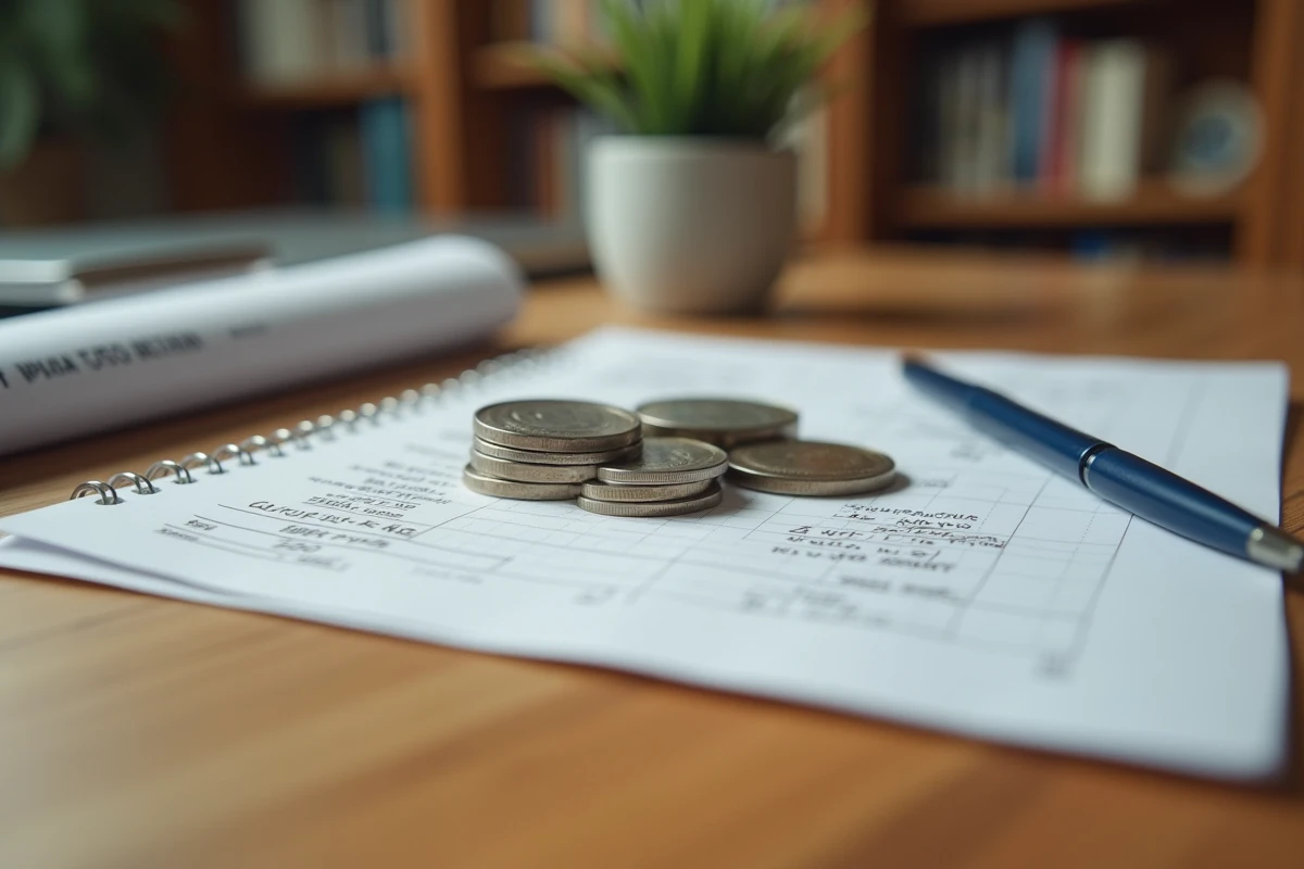 Pièces de 50 Francs argent 1977 posées sur un bureau avec des documents fiscaux de calcul de plus-value