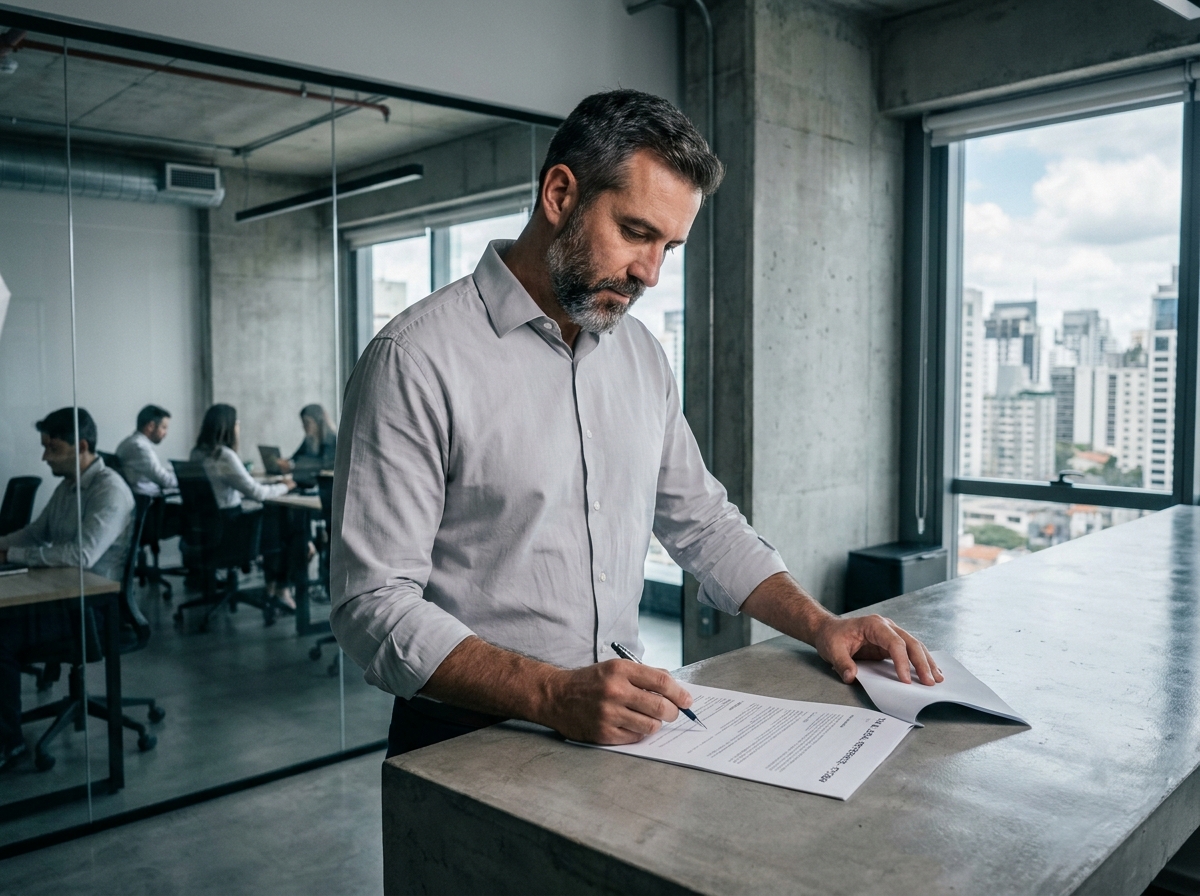 Professionnel libéral analysant ses obligations fiscales dans un espace de coworking contemporain