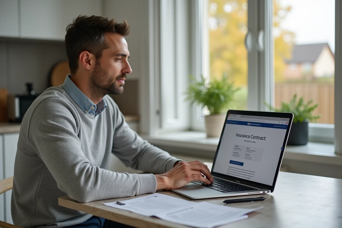 Homme consultant son assurance Pacifica Crédit Agricole en ligne depuis son domicile sur un ordinateur portable