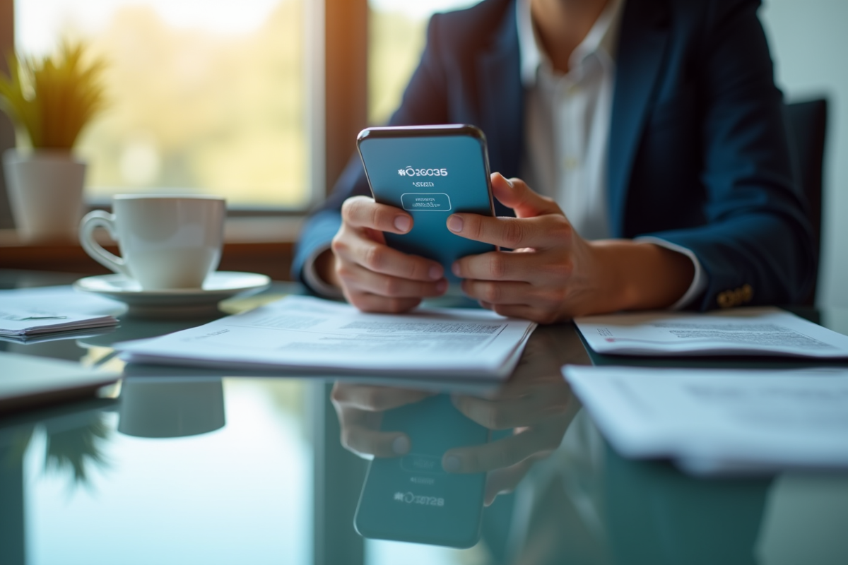 Mains tenant un smartphone avec transaction bancaire confirmée